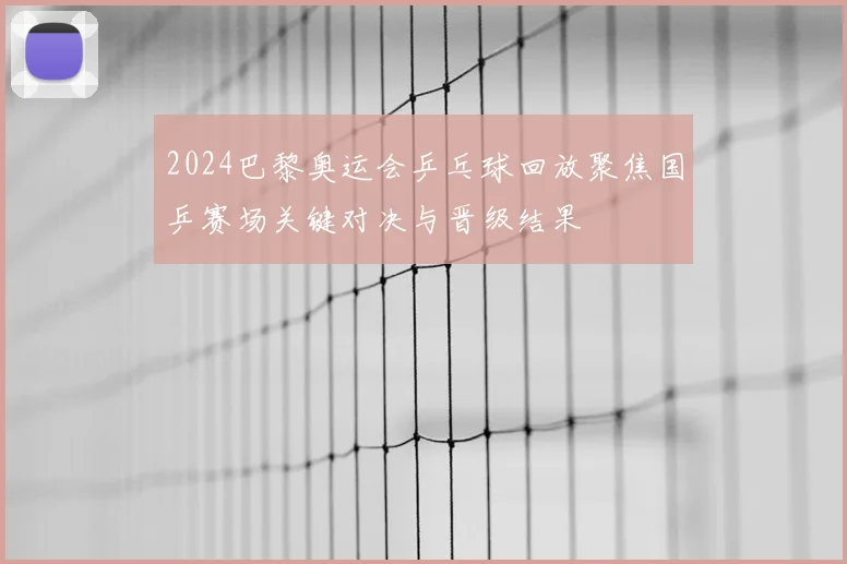 2024巴黎奥运会乒乓球回放聚焦国乒赛场关键对决与晋级结果